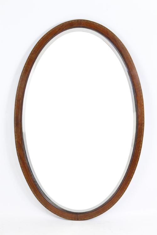 Antique Edwardian Mahogany & Inlaid Oval Mirror