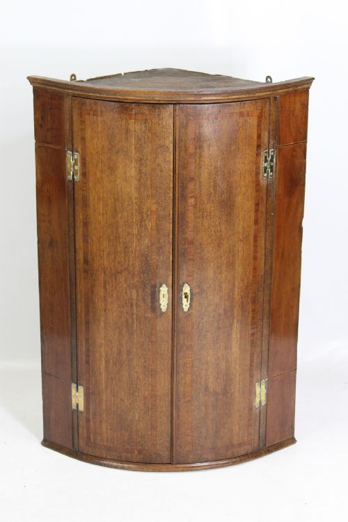 Georgian Oak Bow Front Corner Cupboard