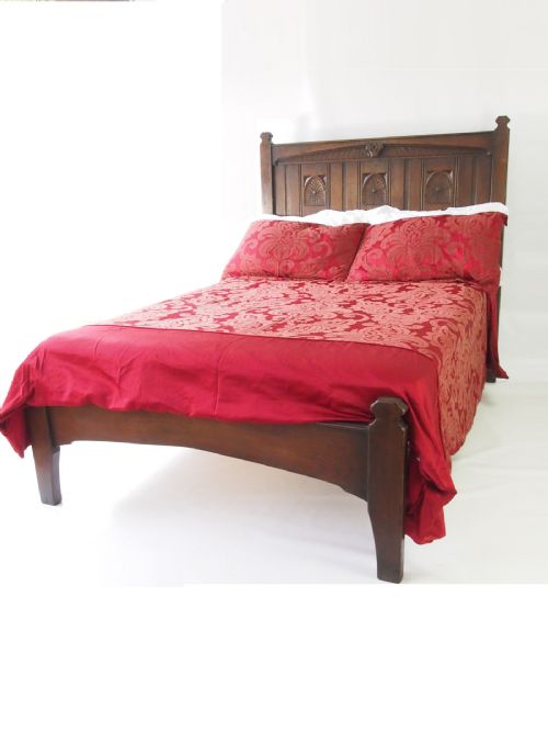 fig 1. Edwardian Gothic Revival Oak Double Bed