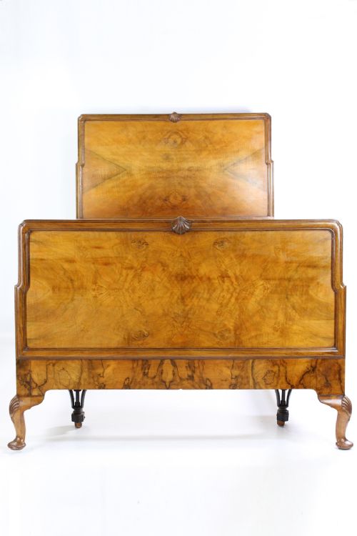 fig 2. Art Deco Large Single 3FT6 Shell Carved Walnut Bed