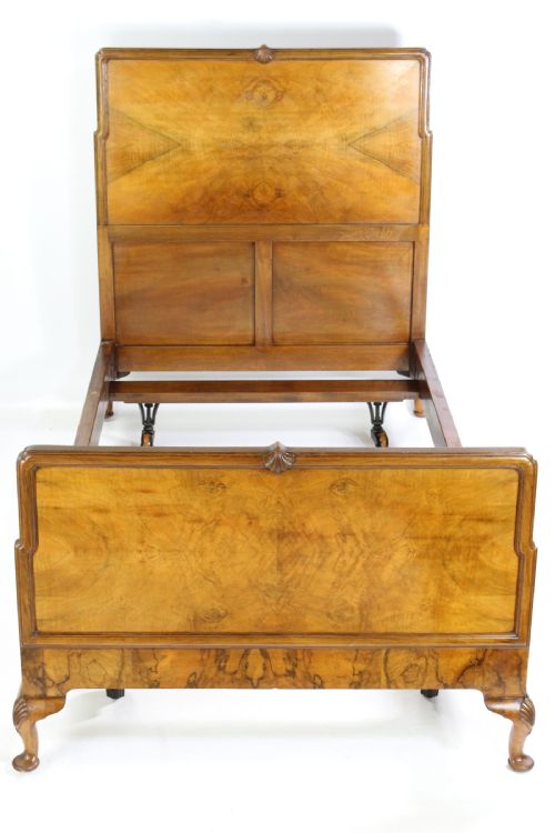 fig 3. Art Deco Large Single 3FT6 Shell Carved Walnut Bed