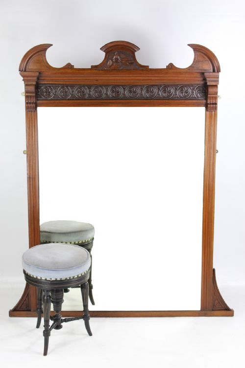 fig 1. Large 5FT Antique Victorian Walnut Overmantle Mirror