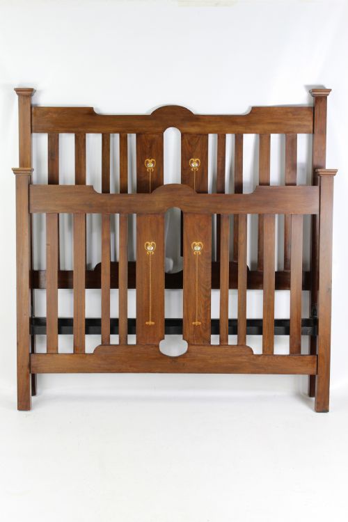 Victorian Arts & Crafts Inlaid Walnut Double Bed