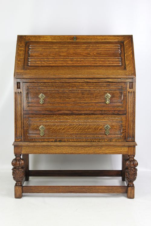 Small Carved Oak Bureau