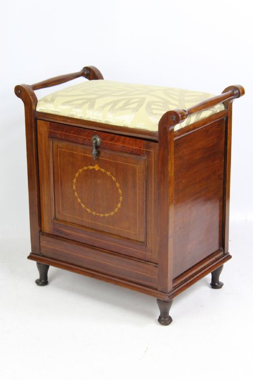 Edwardian Mahogany & Inlaid Piano Stool