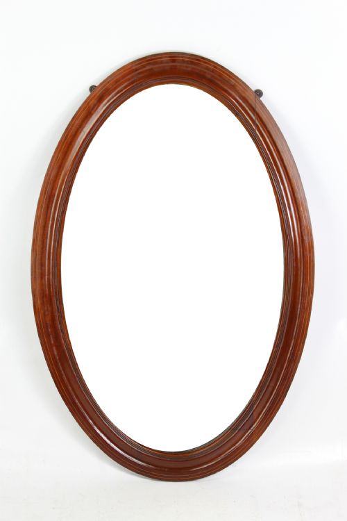 Large Edwardian Inlaid Mahogany Oval Mirror