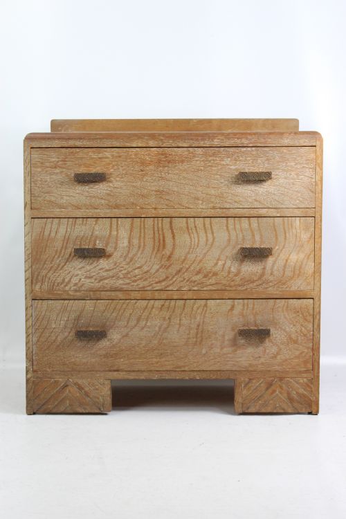 Small Art Deco Limed Oak Chest of Drawers Manner of Heals