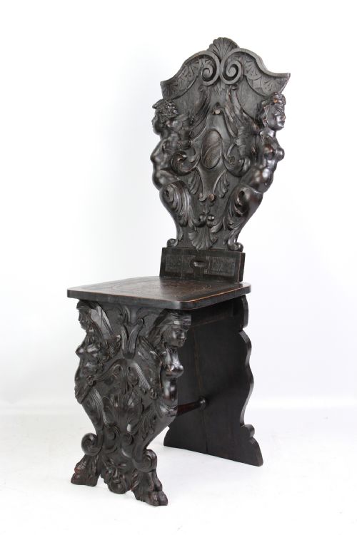 Antique Carved Sgabello Hall Chair