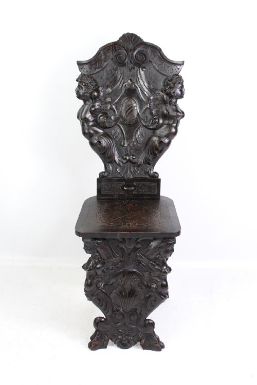 fig 1. Antique Carved Sgabello Hall Chair
