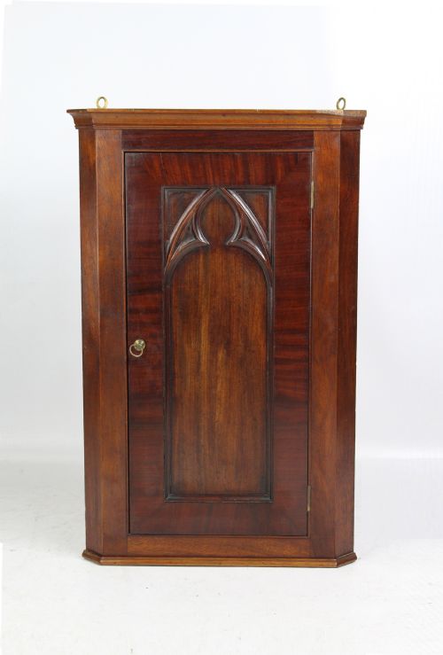 Small Gothic Revival Mahogany Corner Cabinet