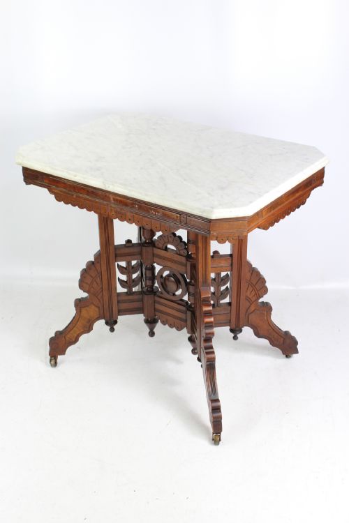 American Victorian Marble Top Walnut Hall Table