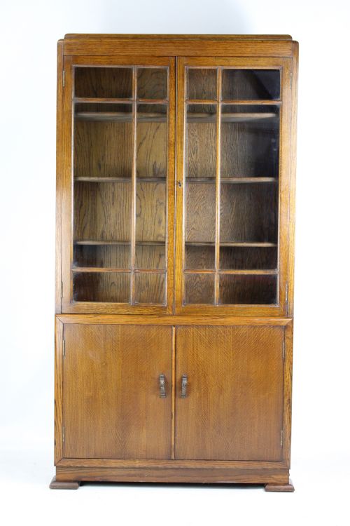 Tall Art Deco Oak Bookcase Cabinet