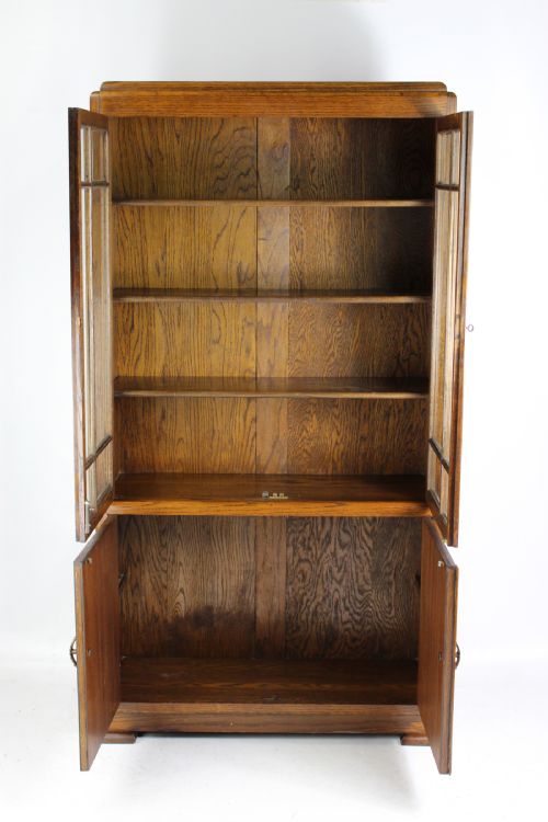fig 1. Tall Art Deco Oak Bookcase Cabinet