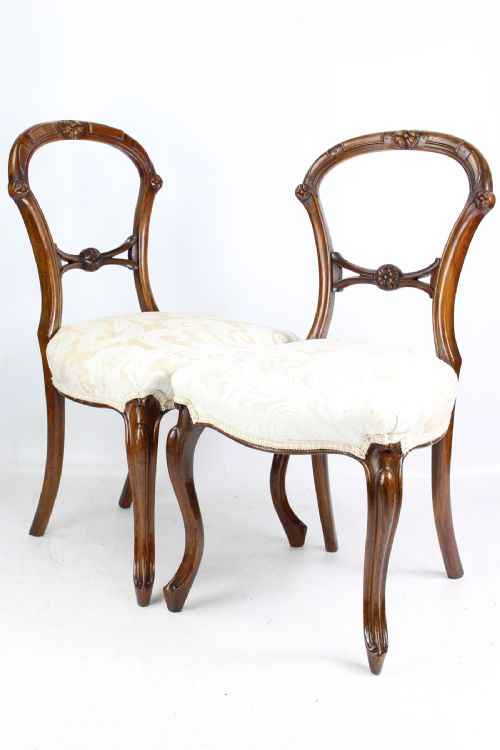 Pair Victorian Walnut Balloon Back Dining Chairs