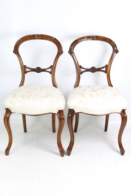 fig 1. Pair Victorian Walnut Balloon Back Dining Chairs