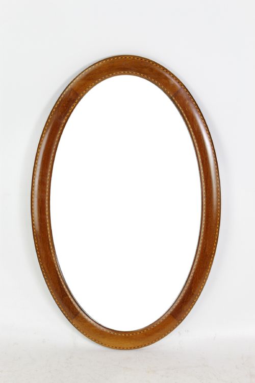 Edwardian Mahogany & Inlaid Oval Wall Mirror