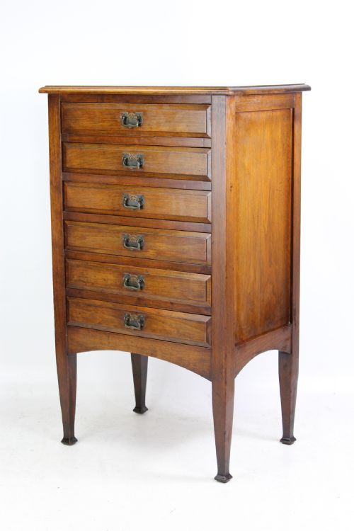 fig 1. Edwardian Arts & Crafts Walnut Music Chest of Drawers