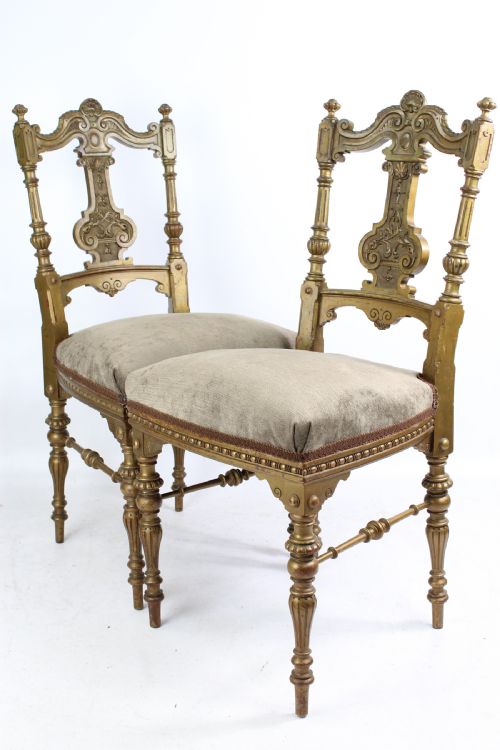 Small Pair of Victorian Carved Gilt Chairs