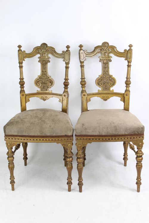 fig 1. Small Pair of Victorian Carved Gilt Chairs
