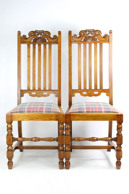 Pair Edwardian High Back Oak Dining Chairs