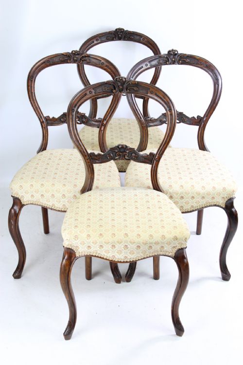 Set 4 Victorian Walnut Balloon Back Chairs