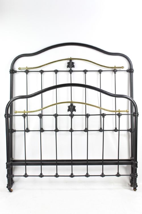 Antique Victorian Iron & Brass Small Double Bed