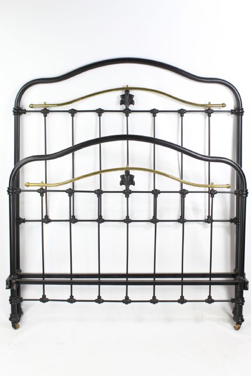 fig 2. Antique Victorian Iron & Brass Small Double Bed