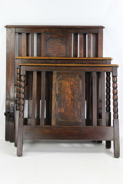fig 1. Pair of Antique Edwardian Oak Single Twin Beds