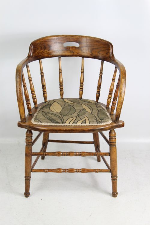fig 1. Pair Edwardian Oak Desk Chairs Tub Armchairs