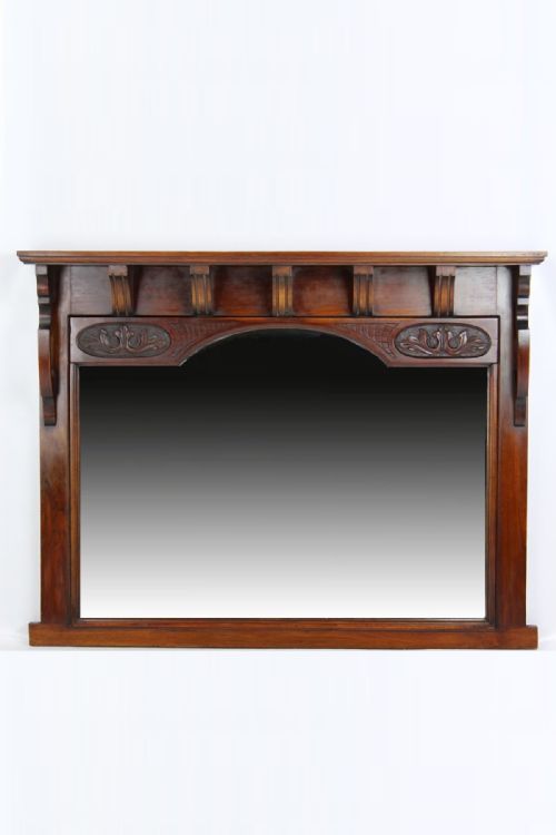 Antique Edwardian Walnut Overmantle Mirror