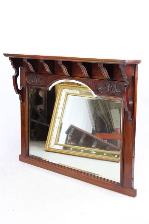 fig 1. Antique Edwardian Walnut Overmantle Mirror