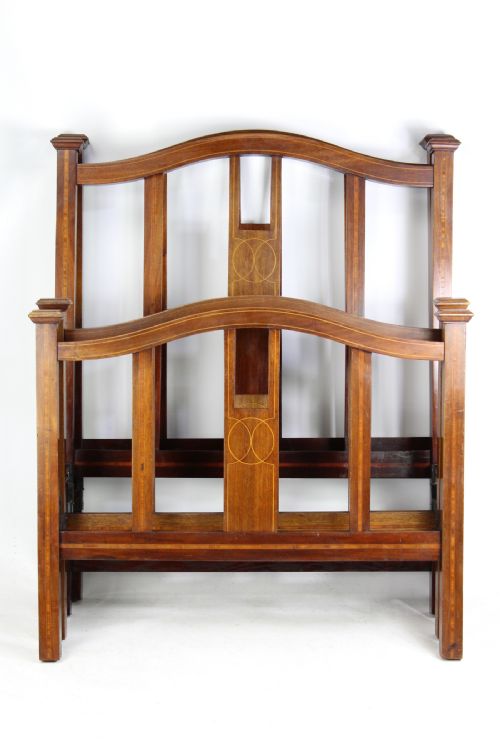 Pair of Edwardian Mahogany & Inlaid Single Beds