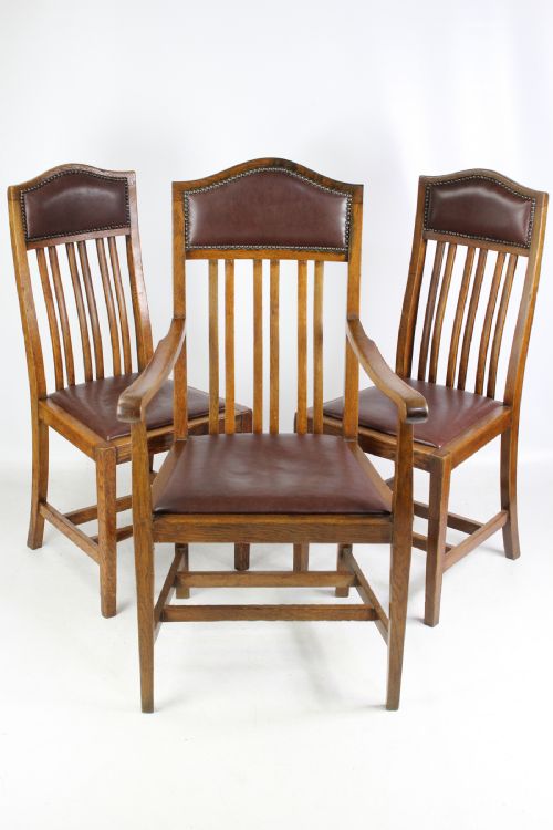 Set of 3 Edwardian Arts & Crafts Oak Chairs