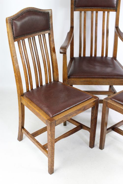 fig 1. Set of 3 Edwardian Arts & Crafts Oak Chairs