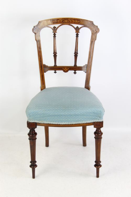 fig 1. Set 4 Victorian Inlaid Walnut Balloon Back Chairs