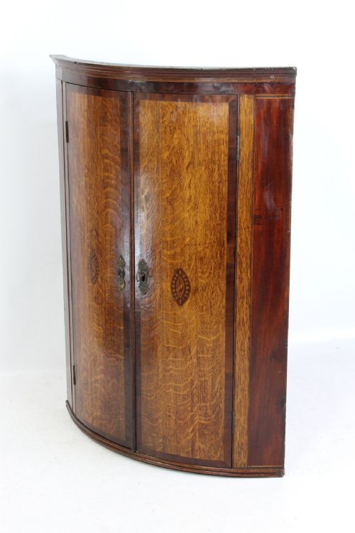 fig 1. Georgian Oak & Inlaid Bow Front Corner Cupboard