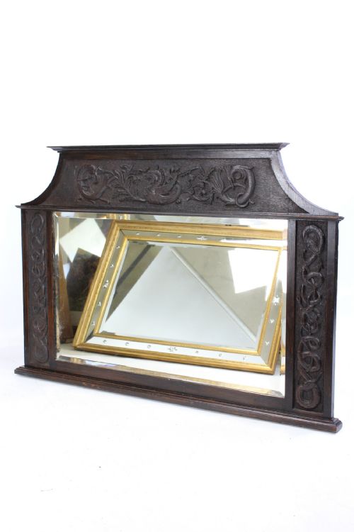 fig 1. Edwardian Arts & Crafts Oak Overmantle Mirror