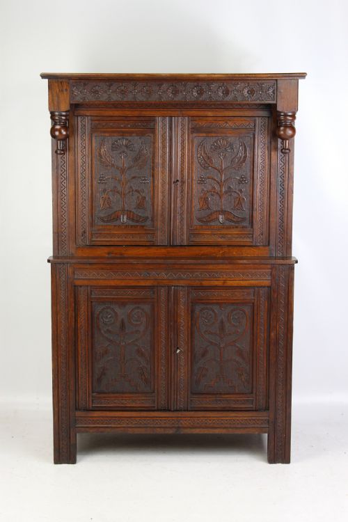 Small Edwardian Oak Court Cupboard