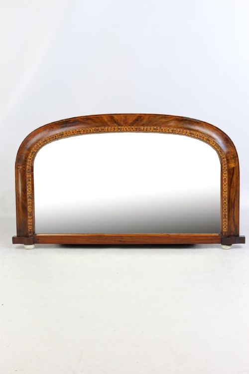 Victorian Walnut & Marquetry Overmantle Mirror