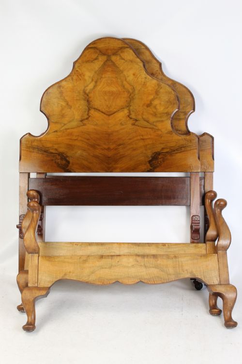 fig 1. Pair Queen Anne Revival Walnut Single Beds