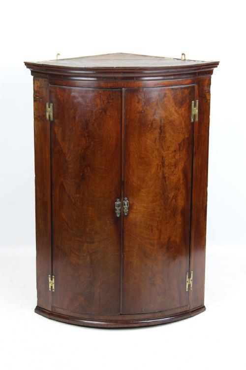 Georgian Mahogany Bow Front Corner Cupboard