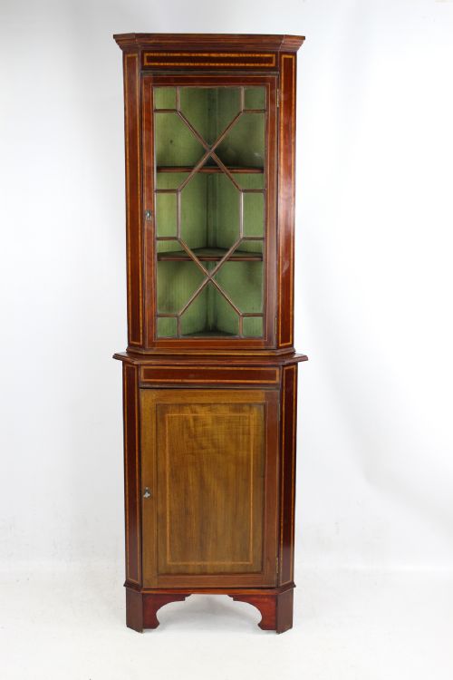 Slim Edwardian Mahogany Standing Corner Cupboard