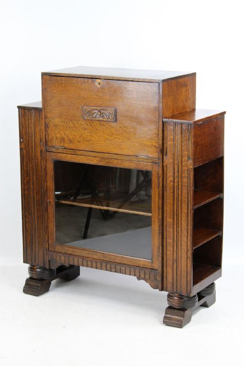 Art Deco Oak Bureau with Bookcase Sides