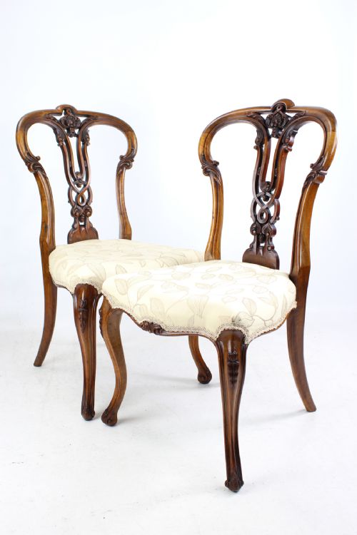 Pair Victorian Walnut Balloon Back Chairs