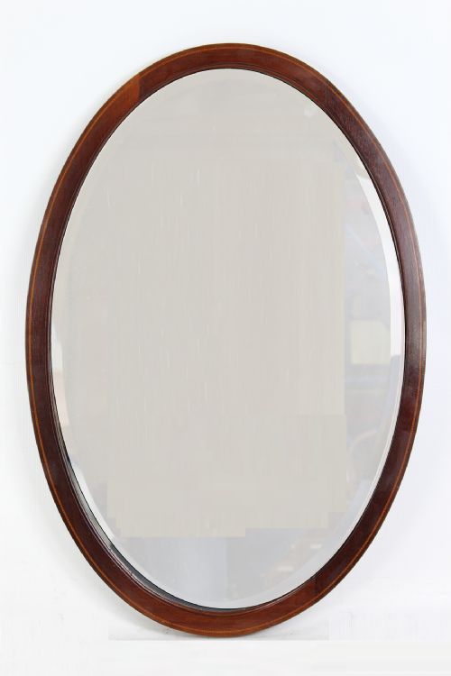 Edwardian Oval Mahogany & Inlaid Mirror