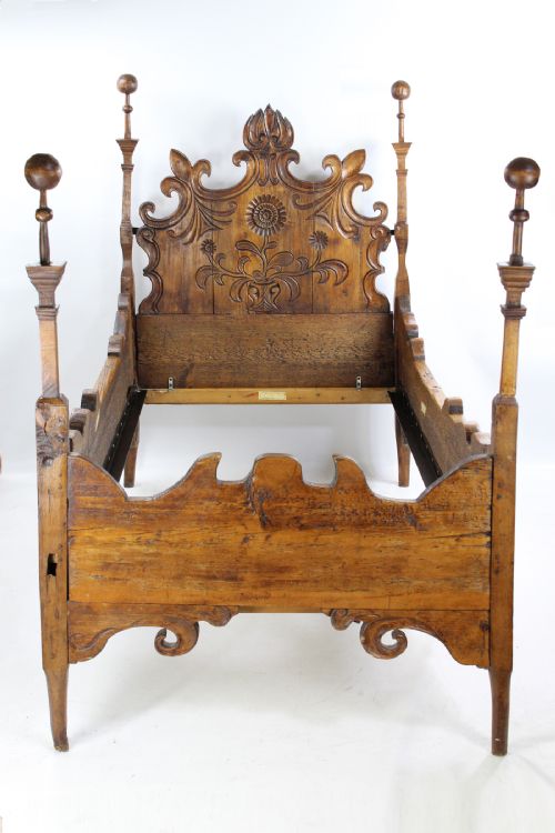 Unusual Antique Carved Pine Single Bed 3ft