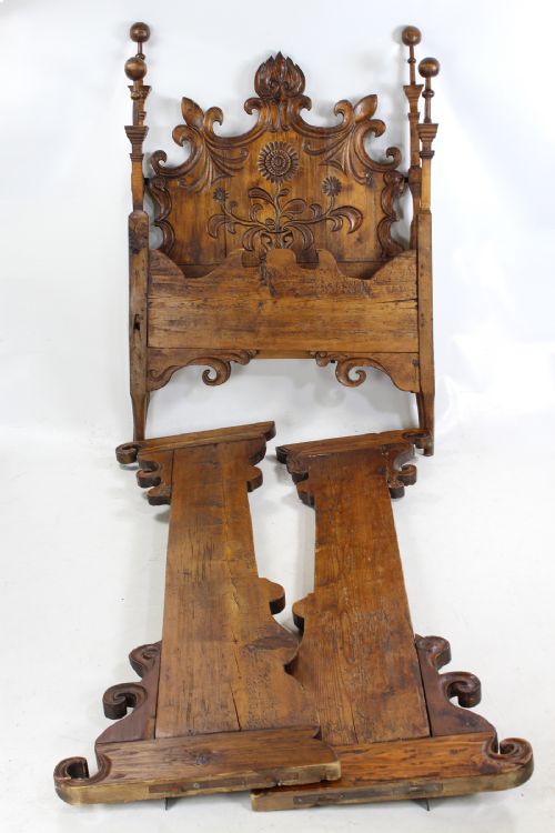 fig 1. Unusual Antique Carved Pine Single Bed 3FT