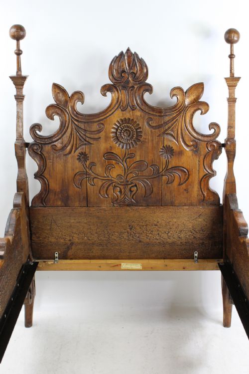 fig 2. Unusual Antique Carved Pine Single Bed 3FT
