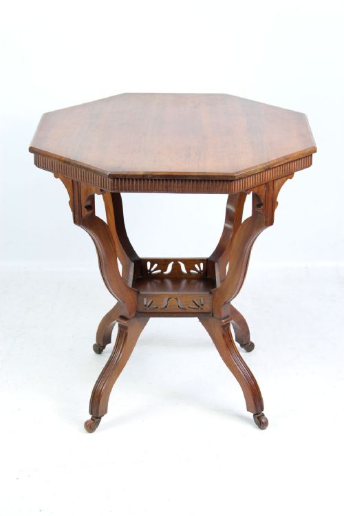 fig 1. Victorian Walnut Arts & Crafts Octagonal Side Table