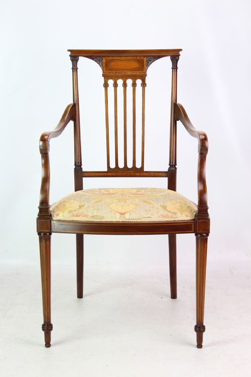 fig 1. Edwardian Mahogany & Inlaid Open Armchair by Thos Turner